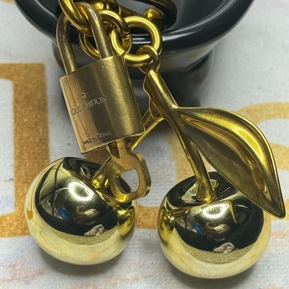 Louis Vuitton Authentic Padlock & Key with Gold Cherry Charm Keychain #322 - Picture 12 of 16